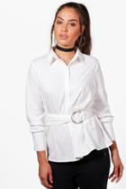 Boohoo Charlie Check Corset Belt Oversized Shirt White