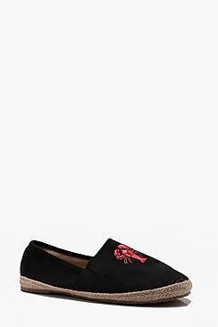Boohoo Lobster Embroidered Canvas Espadrille