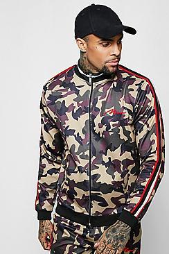 Boohoo Camo Track Top With Side Tape