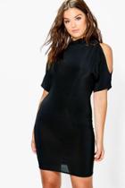 Boohoo Plus Mandy Cold Shoulder Slinky Bodycon Dress Black