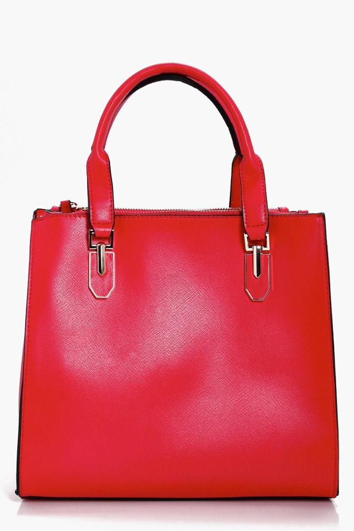 Boohoo Hope Statement Strap Mini Tote Cross Body Bag Red
