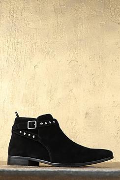 Boohoo Studded Strap Faux Suede Chelsea Boot