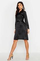 Boohoo Satin Belted Split Shirt Dress