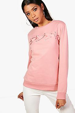 Boohoo Jenna Ribbon Lace Up Jumper