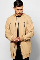 Boohoo Smart Woven Zipped Longline Bomber Jacket Sand