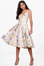 Boohoo Cait Light Floral Strappy Frill Skirt Skater Dress Multi