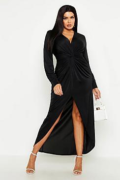 Boohoo Plus Twist Front Plunge Slinky Midi Dress