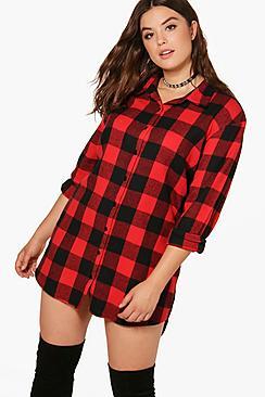 Boohoo Plus Frankie Checked Oversized Shirt Dress