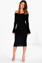 Boohoo Annora Oversized Bardot Midi Dress Black