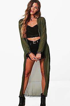 Boohoo Stacy Pom Pom Trim Kimono
