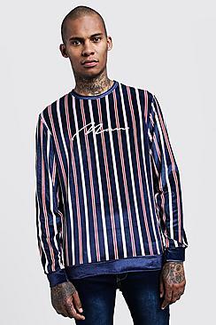 Boohoo Velour Stripe Man Embroidered Sweater