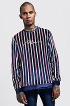 Boohoo Velour Stripe Man Embroidered Sweater