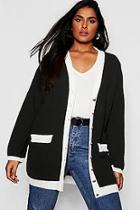 Boohoo Plus Contrast Knit Gold Button Cardigan