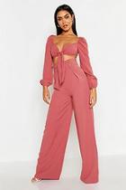 Boohoo Tie Front Crop Belted Wide Leg Trouser Co-ord