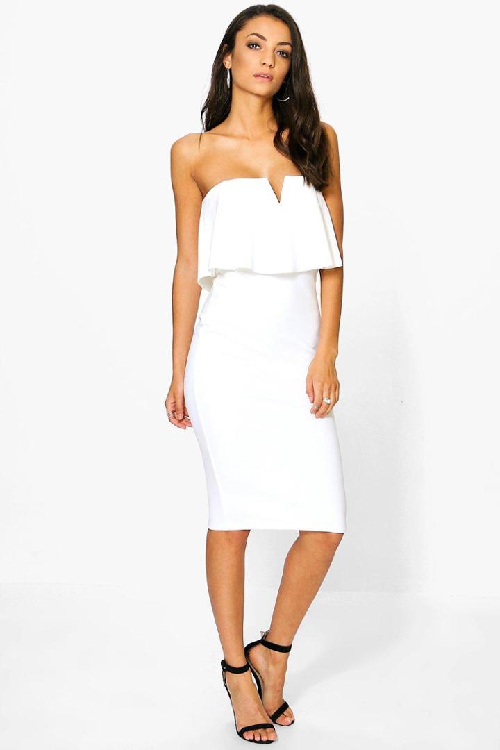 Boohoo Tall Sebra Ruffle Midi Dress Ivory