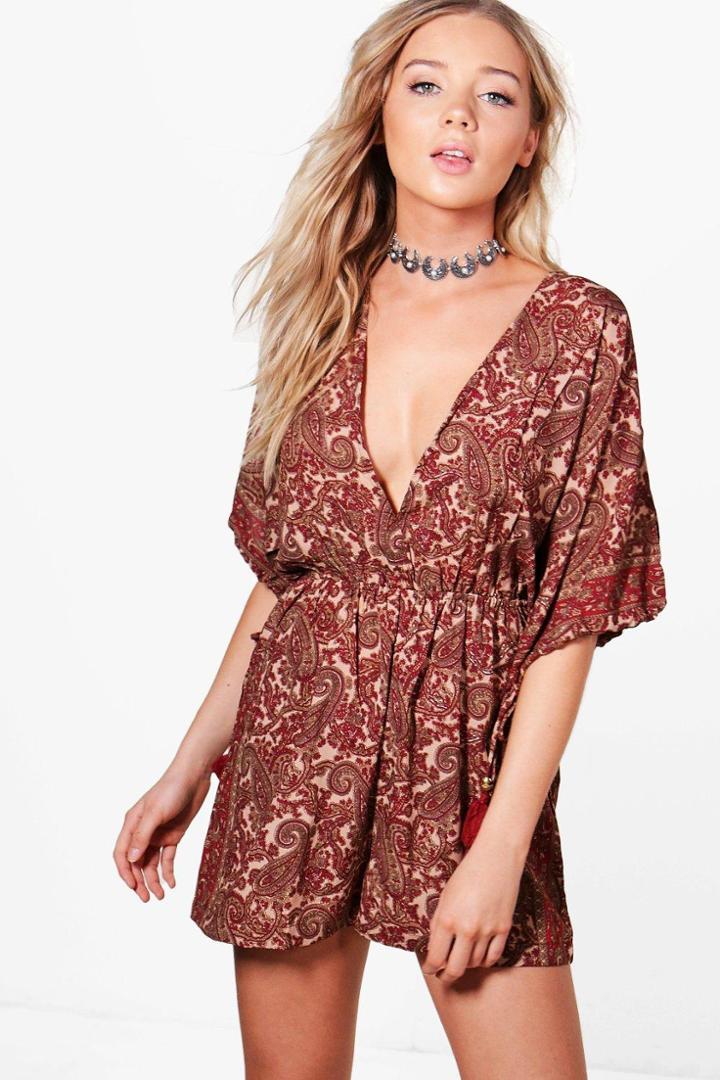 Boohoo Amber Kimono Printed Playsuit Multi