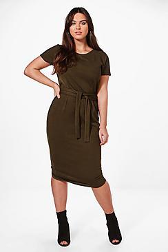 Boohoo Plus Jessica Tie Waist Midi Dress