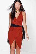 Boohoo Olivia Contrast Tie Detail Wrap Dress