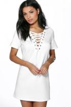 Boohoo Emily Eyelet Detail Shift Dress White