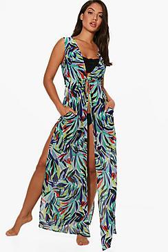 Boohoo Megan Tropical Sleeveless Beach Kimono