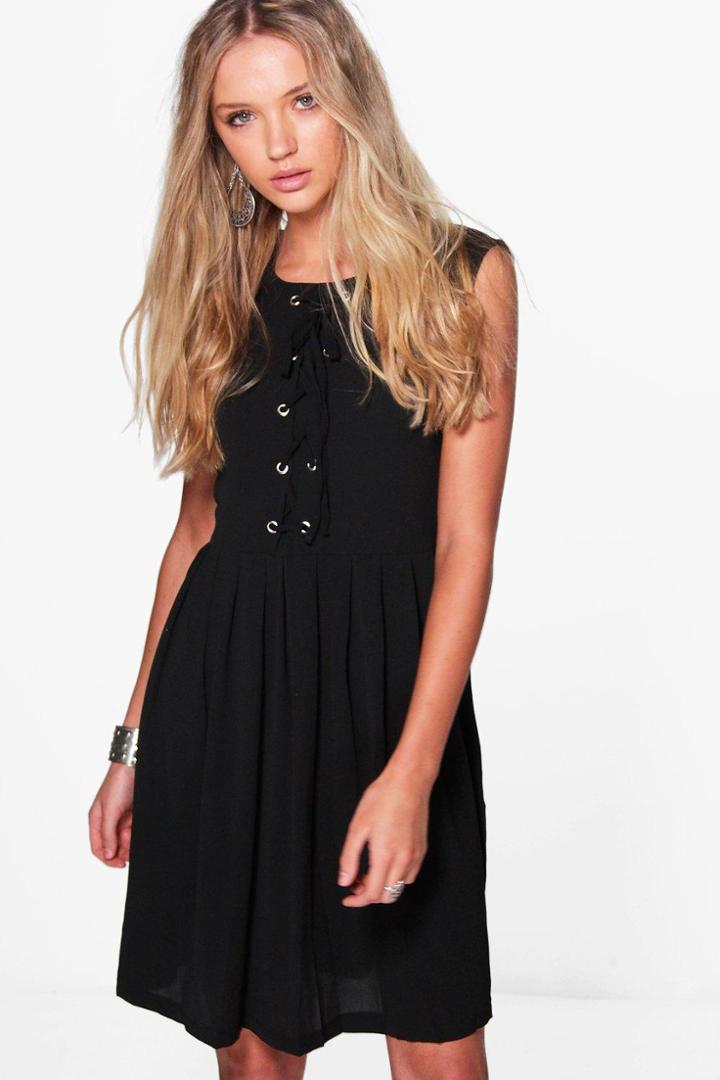 Boohoo Evie Eyelet Detail Sleeveless Shift Dress Black
