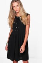 Boohoo Evie Eyelet Detail Sleeveless Shift Dress Black