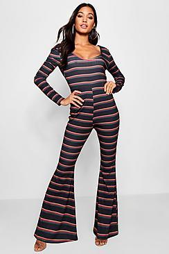 Boohoo Niamh Stripe Flared Leg Jumpsuit