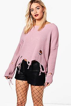 Boohoo Natasha Distressed Hem Crop Jumper