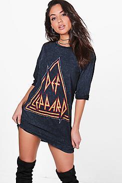 Boohoo Diana Def Leppard Acid Wash T-shirt Dress