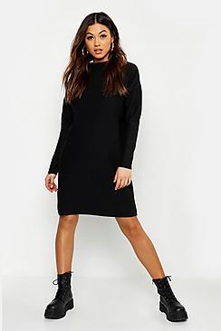 Boohoo Ribbed Funnel Neck Sweat Dress