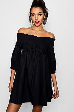 Boohoo Lara Shired Cross Front Smock Dress