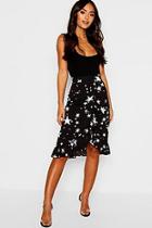 Boohoo Petite Star Print Ruffle Midi Skirt