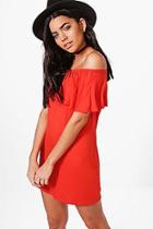 Boohoo Izzy Off The Shoulder Ruffle Shift Dress