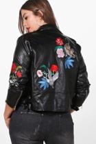 Boohoo Plus Emily Embroidered Pu Jacket Black