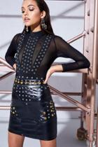 Boohoo Premium Aria Colour Block Studded Skirt Black