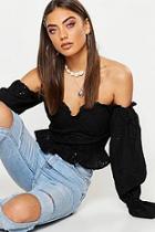 Boohoo Broderie Anglais Ruffle Puff Sleeve Crop