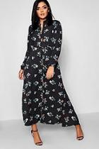 Boohoo Margot Spot & Floral Print Split Maxi Shirt Dress