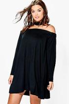 Boohoo Plus Anna Off Shoulder Choker Swing Dress