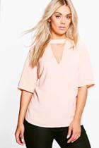 Boohoo Plus Melody Open Neck Blouse Nude