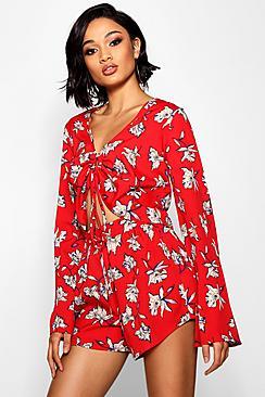 Boohoo Tall Katie Floral Ruched Crop + Shorts Co-ord