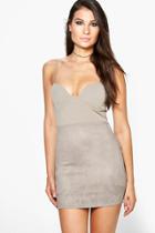 Boohoo Shelly Suede Panel Front Bodycon Dress Grey