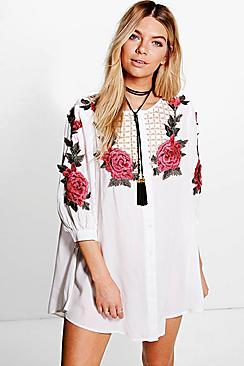 Boohoo Khloe Embroidered Shirt Dress