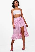 Boohoo Woven Stripe Frill Double Midi Skirt