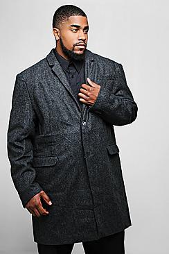 Boohoo Big And Tall Wool Mix Check Overcoat