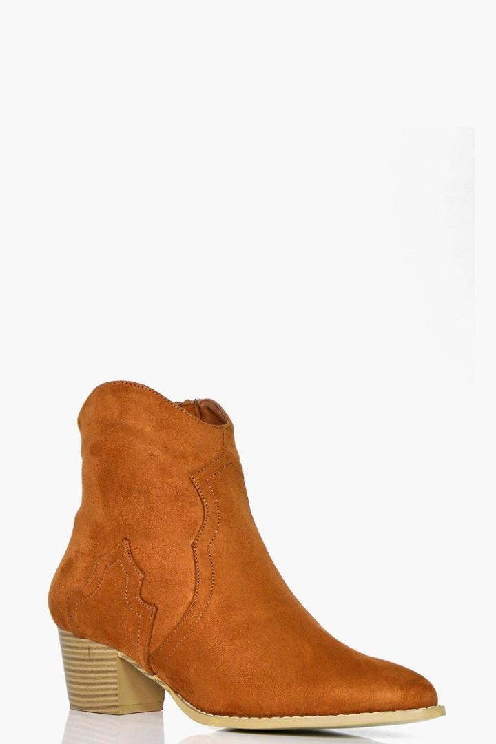 Boohoo Tegan Pointed Toe Western Boot Tan