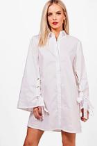 Boohoo Petite Jessica Eyelet Tie Sleeve Shirt Dress
