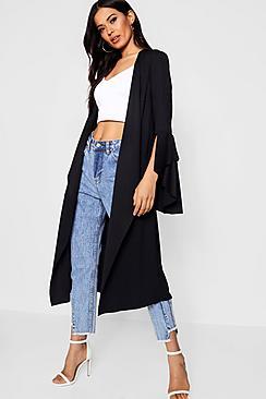 Boohoo Ruby Ruffle Sleeve Duster Jacket