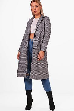 Boohoo Plus Sasha Checked Wool Look Coat