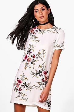 Boohoo Lucie Floral Cap Sleeve Shirt Dress