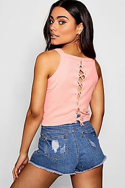 Boohoo Kara Ribby Vest Wist Tie Up Back